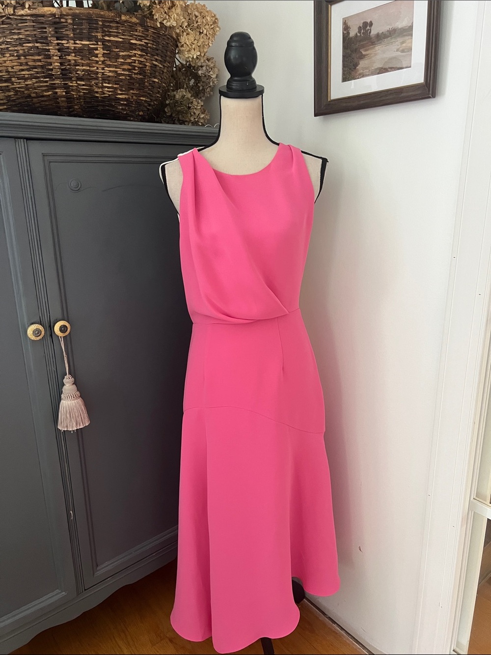 Reiss Pink and White Back-Tie Midi Dress with Front Slit - Picture 5 of 8
